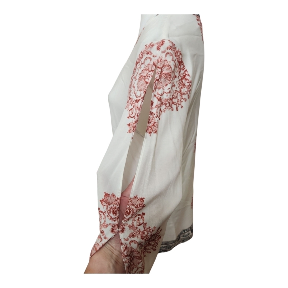 Forest Lily Boho Women's Dress Cream Print 100% Rayon Size 10 - Picture 7 of 13